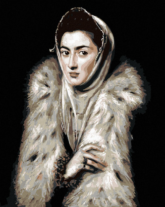Malování podle čísel - DÁMA S KOŽEŠINOVÝM LÍMCEM (EL GRECO) - 80x100 cm, vypnuté plátno na rám