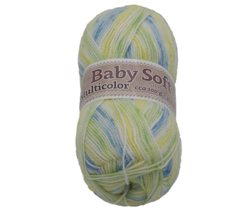 Příze BABY SOFT multicolor - bílá, žlutá, modrá, zelená - 100g / 360 m