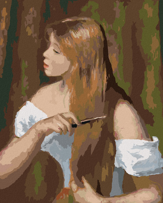 Malování podle čísel - DÍVKA PŘI ČESÁNÍ VLASŮ (PIERRE-AUGUSTE RENOIR) - 80x100 cm, bez rámu a bez vypnutí plátna