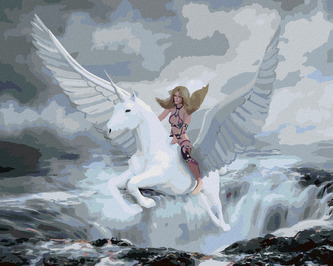 Malování podle čísel - FANTASY ŽENA A PEGAS - 80x100 cm, vypnuté plátno na rám