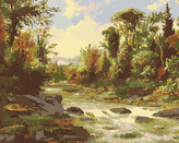Malování podle čísel - ŘEKA V PODZIMNÍM LESE - 80x100 cm, vypnuté plátno na rám