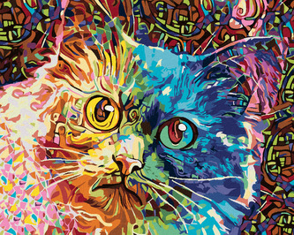Malování podle čísel - BAREVNÁ MALOVANÁ KOČKA - 80x100 cm, bez rámu a bez vypnutí plátna