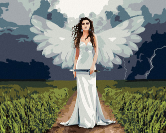 Malování podle čísel - ANDĚLSKÁ ŽENA A BOUŘE - 80x100 cm, bez rámu a bez vypnutí plátna