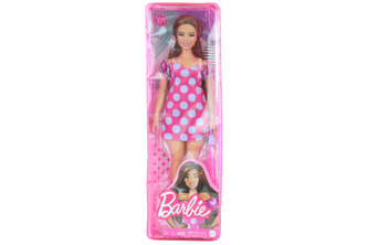 Barbie Modelka - růžové šaty s velkými puntíky GRB62