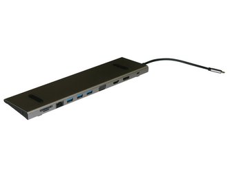 XtendLan Dokovací stanice 11in1 USB-C, HDMI(F)4k, DisplayPort(F) 4k,VGA(F), Gigabit LAN, 3xUSB3.0, SD/TF, 3.5mm,USB C PD