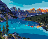 Malování podle čísel - MORÉNSKÉ JEZERO V NÁRODNÍM PARKU BANFF - 80x100 cm, bez rámu a bez vypnutí plátna