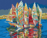 Malování podle čísel - BAREVNÉ PLACHETNICE - 80x100 cm, vypnuté plátno na rám