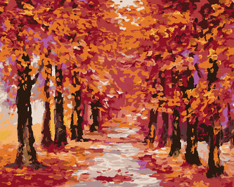 Malování podle čísel - PODZIMNÍ LES ZBAREVNÝ DO ČERVENA - 80x100 cm, bez rámu a bez vypnutí plátna