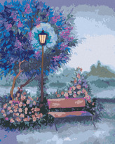 Malování podle čísel - LAVIČKA U SVÍTÍCÍ LAMPY - 80x100 cm, vypnuté plátno na rám