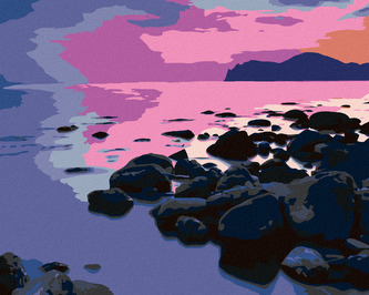 Malování podle čísel - ZÁPAD SLUNCE NAD SKALNATÝM POBŘEŽÍM - 80x100 cm, vypnuté plátno na rám