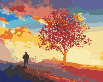 Malování podle čísel - STROM NA SAMOTNÉM VRCHOLU KOPCE - 80x100 cm, bez rámu a bez vypnutí plátna