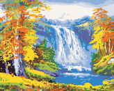 Malování podle čísel - VODOPÁD V PODZIMNÍM LESE - 80x100 cm, vypnuté plátno na rám