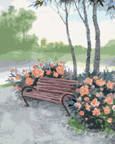 Malování podle čísel - LAVIČKA V LESE U ŘEKY - 80x100 cm, vypnuté plátno na rám