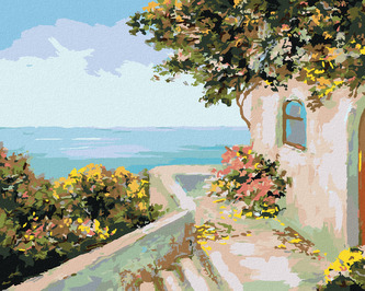 Malování podle čísel - DOMEK U MOŘE - 80x100 cm, vypnuté plátno na rám