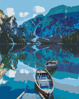 Malování podle čísel - DVĚ DŘEVĚNÉ LOĎKY NA JEZEŘE - 80x100 cm, bez rámu a bez vypnutí plátna Malování podle čísel - DVĚ DŘEVĚNÉ LOĎKY NA JEZEŘE - 80x100 cm, bez rámu a bez vypnutí plátna