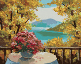 Malování podle čísel - HORSKÉ JEZERO A PODZIMNÍ LES - 80x100 cm, vypnuté plátno na rám
