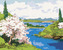 Malování podle čísel - KVETOUCÍ STROMY NA BŘEHU KLIKATÉ ŘEKY - 80x100 cm, vypnuté plátno na rám