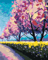 Malování podle čísel - SAKURY VE SLUNNÉM PARKU - 80x100 cm, bez rámu a bez vypnutí plátna