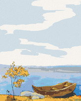 Malování podle čísel - LOĎKA U BŘEHU - 80x100 cm, bez rámu a bez vypnutí plátna