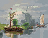 Malování podle čísel - VĚTRNÝ MLÝN A PLACHETNIČKY - 80x100 cm, vypnuté plátno na rám