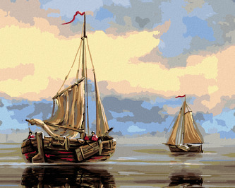 Malování podle čísel - DVĚ RYBÁŘSKÉ LOĎKY NA KRAJI MOŘE - 80x100 cm, bez rámu a bez vypnutí plátna Malování podle čísel - DVĚ RYBÁŘSKÉ LOĎKY NA KRAJI MOŘE - 80x100 cm, bez rámu a bez vypnutí plátna