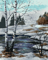 Malování podle čísel - BŘÍZY V ZIMNÍ KRAJINĚ - 80x100 cm, vypnuté plátno na rám