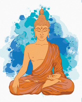 Malování podle čísel - MEDITUJÍCÍ ORANŽOVÝ BUDDHA - 80x100 cm, vypnuté plátno na rám