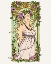 Malování podle čísel - REPRODUKCE ŽENA V ŠATECH A RŮŽE (A. MUCHA) - 80x100 cm, vypnuté plátno na rám