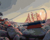 Malování podle čísel - LOĎ V LAHVI U MOŘE - 80x100 cm, bez rámu a bez vypnutí plátna