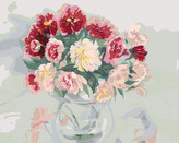 Malování podle čísel - BAREVNÉ PIVOŇKY VE VÁZE - 80x100 cm, bez rámu a bez vypnutí plátna