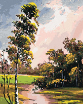 Malování podle čísel - LETNÍ KRAJINA S BŘÍZOU A JEZÍRKEM - 80x100 cm, vypnuté plátno na rám