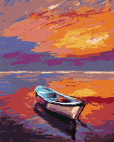 Malování podle čísel - LOĎKA PŘI KRÁSNÉM ZÁPADU SLUNCE - 80x100 cm, vypnuté plátno na rám
