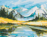 Malování podle čísel - ZASNĚŽENÉ HORY S JEZEREM - 80x100 cm, bez rámu a bez vypnutí plátna