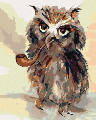 Malování podle čísel - SOVA S FAJFKOU - 40x50 cm, bez rámu a bez vypnutí plátna