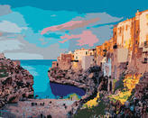 Malování podle čísel - JARNÍ PANORAMA MĚSTA POLIGNANO - 80x100 cm, bez rámu a bez vypnutí plátna