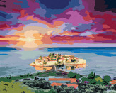 Malování podle čísel - VÝHLED NA SVETI STEFAN - 80x100 cm, vypnuté plátno na rám