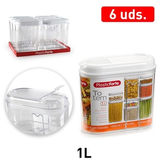 Zásobník na suroviny 1 l;transparent-bílá; 8x15,5x14,5 cm; plast