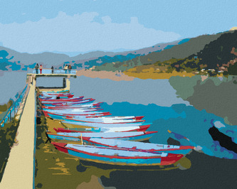 Malování podle čísel - LOĎKY NA JEZEŘE - 40x50 cm, vypnuté plátno na rám