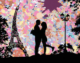 Malování podle čísel - MILENCI A ABSTRAKTNÍ EIFFELOVA VĚŽ - 80x100 cm, bez rámu a bez vypnutí plátna