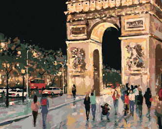 Malování podle čísel - VÍTĚZNÝ OBLOUK V NOCI - 80x100 cm, bez rámu a bez vypnutí plátna