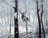 Malování podle čísel - JELEN V ZASNĚŽENÉM LESE - 80x100 cm, bez rámu a bez vypnutí plátna