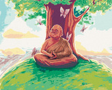 Malování podle čísel - BUDDHA SEDÍCÍ POD STROMEM UMĚNÍ - 80x100 cm, vypnuté plátno na rám