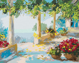 Malování podle čísel - TERASA U MOŘE - 80x100 cm, vypnuté plátno na rám