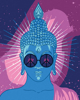 Malování podle čísel - MODRÝ BUDDHA S DUHOVÝMI BRÝLEMI - 80x100 cm, bez rámu a bez vypnutí plátna