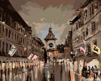 Malování podle čísel - KRAMGASSOVÁ ULICE V PODVEČER - 80x100 cm, vypnuté plátno na rám