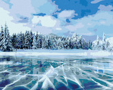 Malování podle čísel - ZAMRZLÉ JEZERO V HORÁCH - 80x100 cm, bez rámu a bez vypnutí plátna