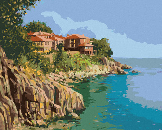 Malování podle čísel - POBŘEŽÍ V BULHARSKU - 80x100 cm, bez rámu a bez vypnutí plátna