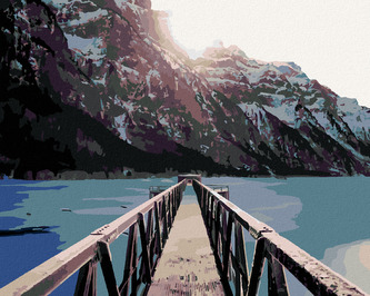 Malování podle čísel - KLÖNTHALERSEE V ZIMĚ S MŮSTKEM - 80x100 cm, vypnuté plátno na rám