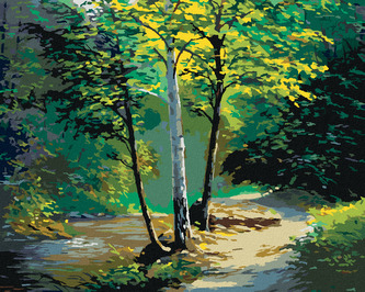 Malování podle čísel - NÁDHERNÁ BŘÍZA A POTŮČEK - 80x100 cm, vypnuté plátno na rám