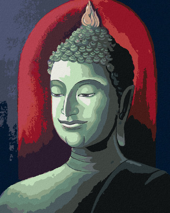 Malování podle čísel - BUDDHA NA ČERVENÉM POZADÍ - 80x100 cm, vypnuté plátno na rám
